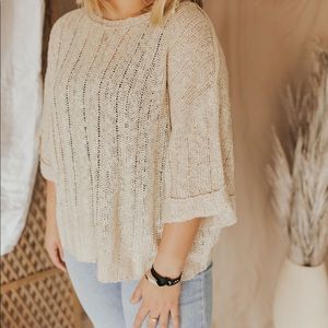 Textured 3/4 bell sleeve sweater